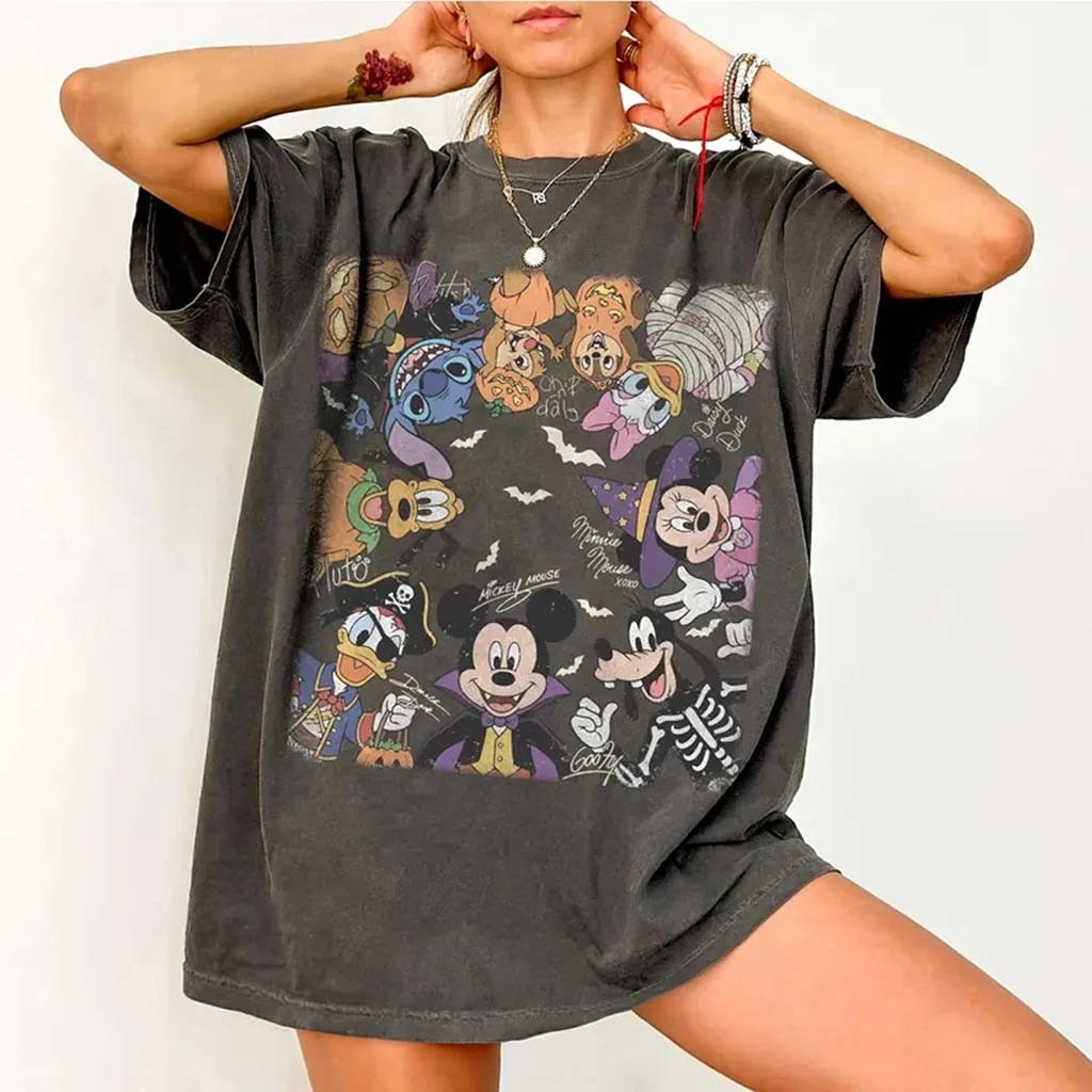 Vintage D Mickey And Friend Halloween Signature Shirt Halloween Party Outfit Gift For BFF - Kdjoy