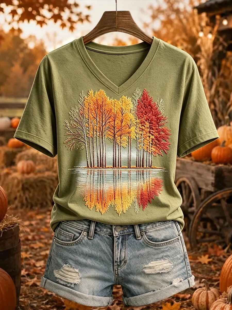 Vintage Fall Trees Cozy V-Neck Shirt Autumn Fall Outfit Gifts Ideas For Wife - Kdjoy Vintage Fall Trees Cozy V-Neck Shirt Autumn Fall Outfit Gifts Ideas For Wife - Kdjoy