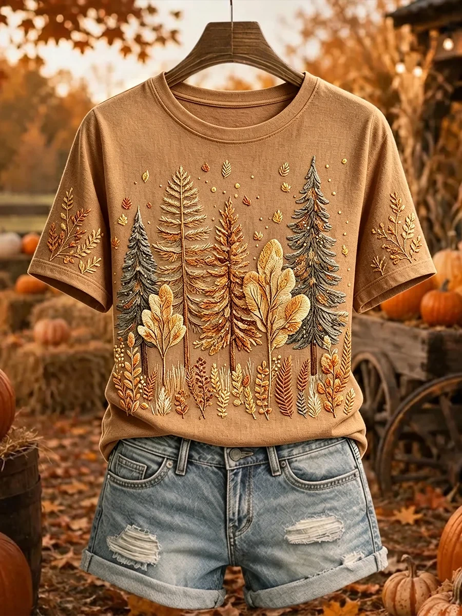 Vintage Fall Trees T-Shirt Autumn Casual Clothes Best Gift For Women - Kdjoy