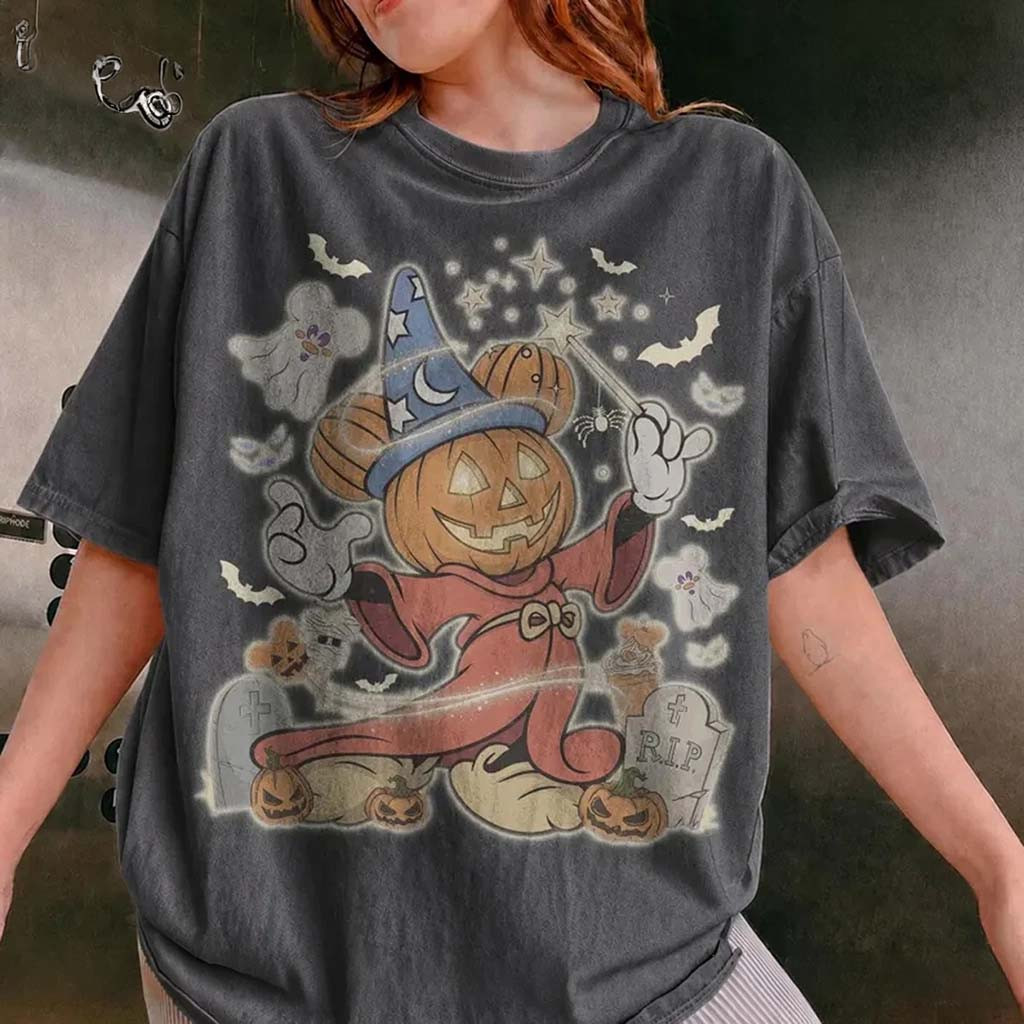 Vintage Mickey Fantasia Sorcerer Pumpkin D Halloween Shirt Mickey's Not So Scary Tee Gifts - Kdjoy