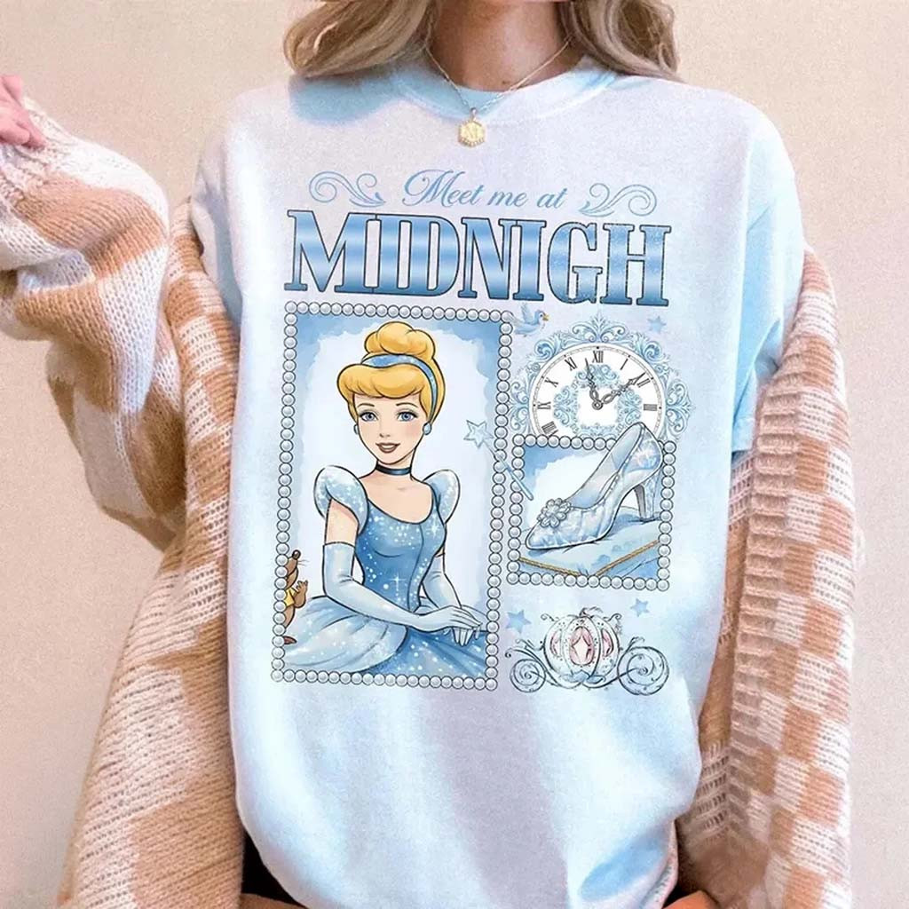 Vintage Princess Cinderella Meet Me at Midnight T-Shirt Cinderella Merch Gift For Girlfriend - Kdjoy