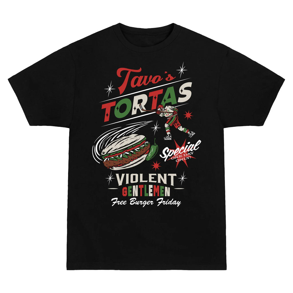 Violent Gentlemen Hockey Club Merch 2026 Tavo's Tortas T-Shirt Black Present For Hockey Fans - Kdjoy