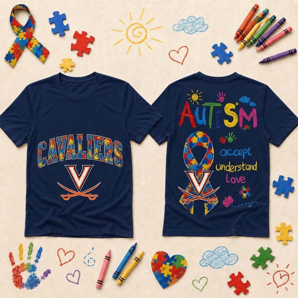 Virginia Cavaliers Autism Awareness Puzzle Ribbon T-Shirt Cavaliers Merch Gift For Autism