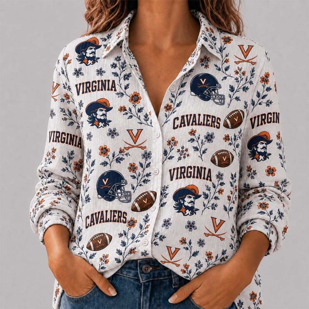 Virginia Cavaliers College Spirit Blossoms Button Up Long Sleeve Shirt Cavaliers Merch Her Gift - Kdjoy Virginia Cavaliers College Spirit Blossoms Button Up Long Sleeve Shirt Cavaliers Merch Her Gift - Kdjoy