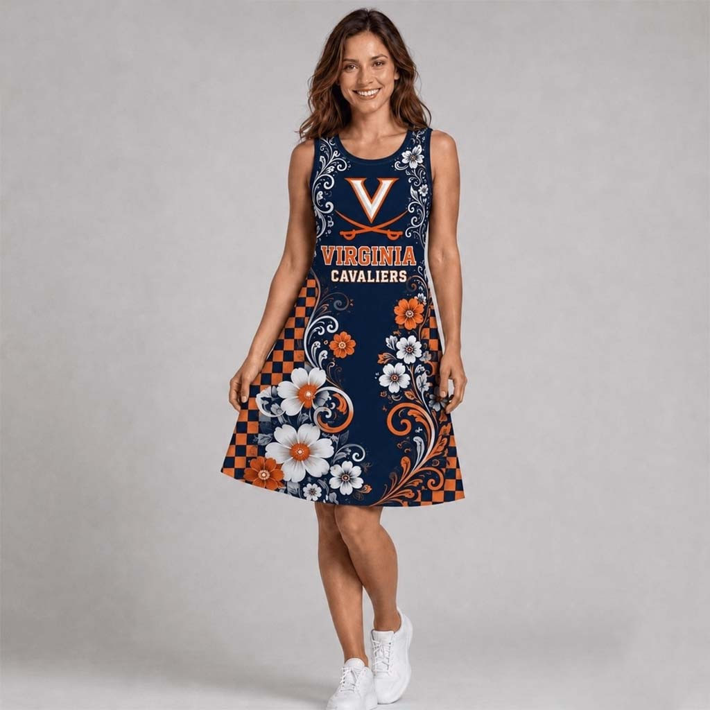Virginia Cavaliers Sporty Floral Elegance Women's Sleeveless Dress Cavaliers Merch Mom Gifts - Kdjoy