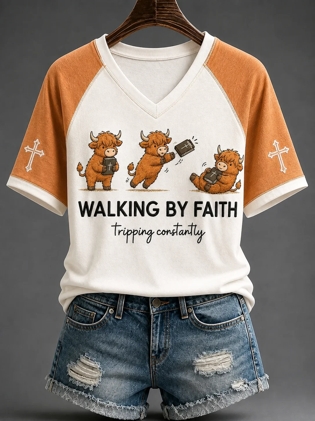 Walking By Faith Tripping Constantly V-Neck Shirt Christian Faith Shirts Bible Verse On Gift - Kdjoy