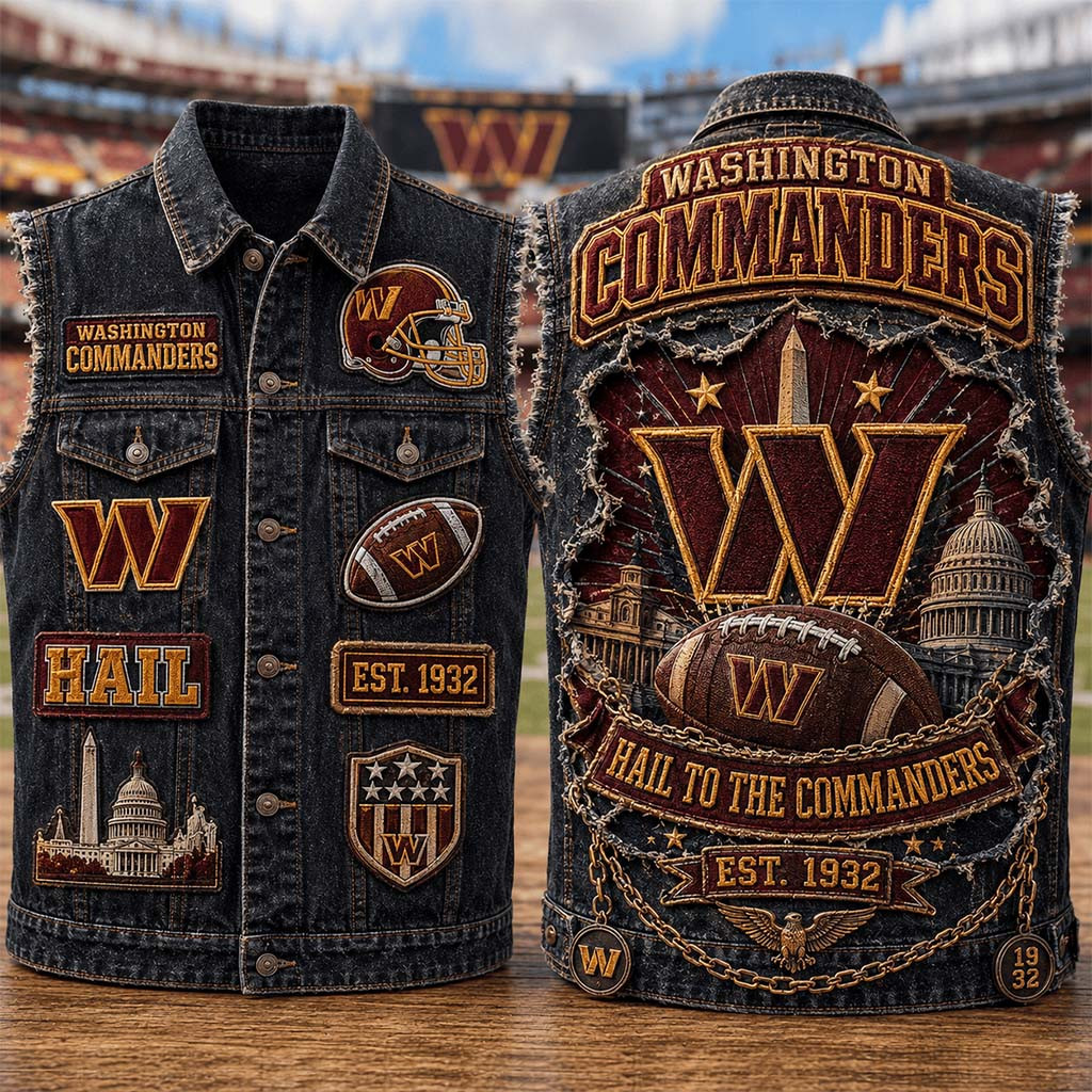 Washington Commanders Merch Hail To The Commanders Est 1932 Denim Vest Fan Gift Ideas - Kdjoy Washington Commanders Merch Hail To The Commanders Est 1932 Denim Vest Fan Gift Ideas - Kdjoy