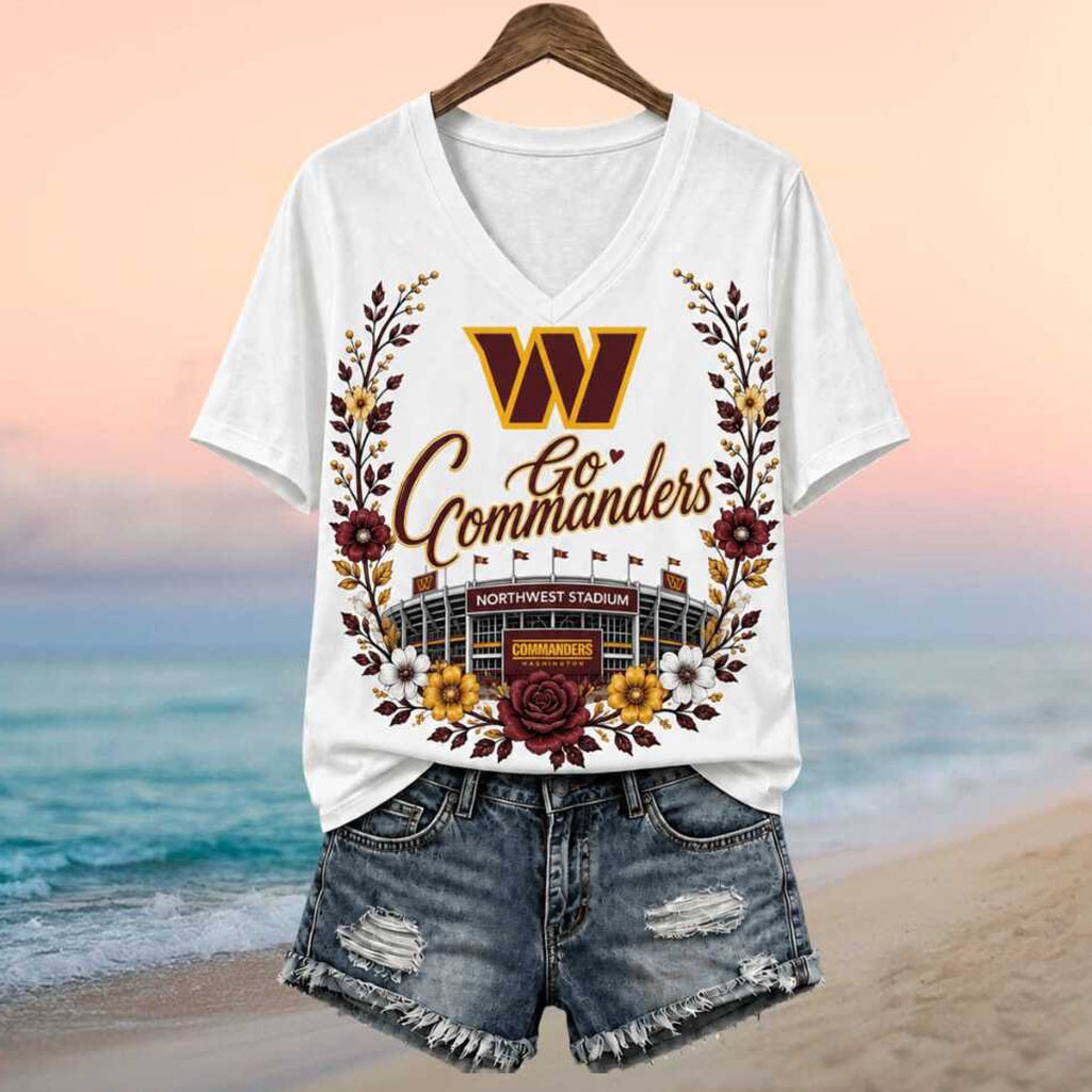 Washington Commanders Northwest Stadium Rose Wreath V-Neck Shirt Commanders Merch Gifts - Kdjoy