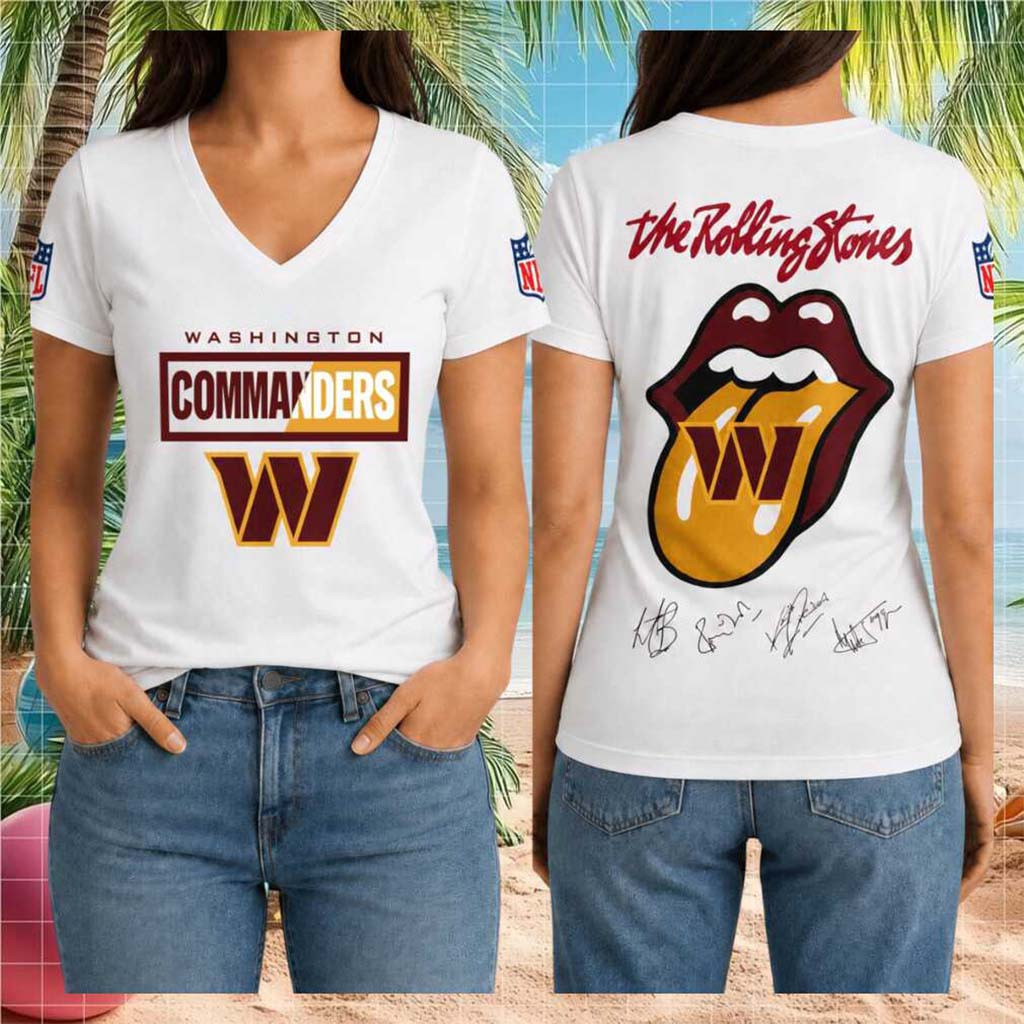 Washington Commanders Rolling Stones Band Logo Football V-Neck Shirt Commanders Merch - Kdjoy