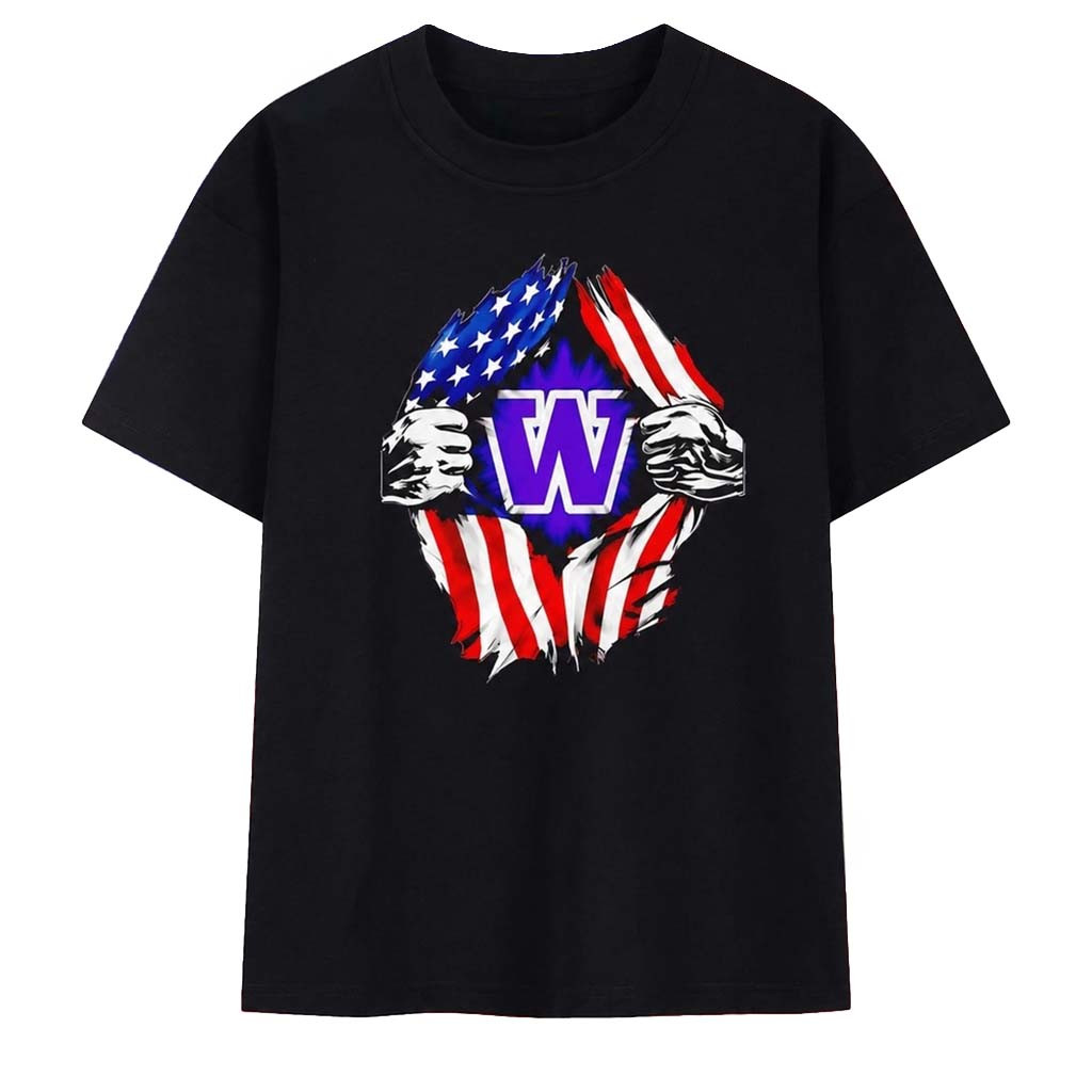 Washington Huskies American Flag Ripped Chest T-Shirt Huskies Merch Present For Football Fans - Kdjoy Washington Huskies American Flag Ripped Chest T-Shirt Huskies Merch Present For Football Fans - Kdjoy