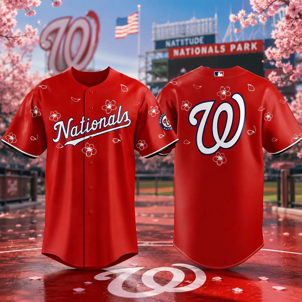 Washington Nationals Red Cherry Blossom Baseball Jersey Nationals Merch 2026 Gift For Fans - Kdjoy Washington Nationals Red Cherry Blossom Baseball Jersey Nationals Merch 2026 Gift For Fans - Kdjoy