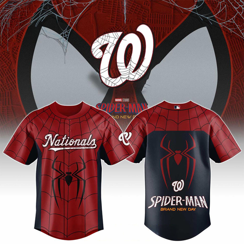 Washington Nationals X Spider-Man Brand New Day 2026 Theme Game Jersey Nationals Merch Gifts - Kdjoy Washington Nationals X Spider-Man Brand New Day 2026 Theme Game Jersey Nationals Merch Gifts - Kdjoy