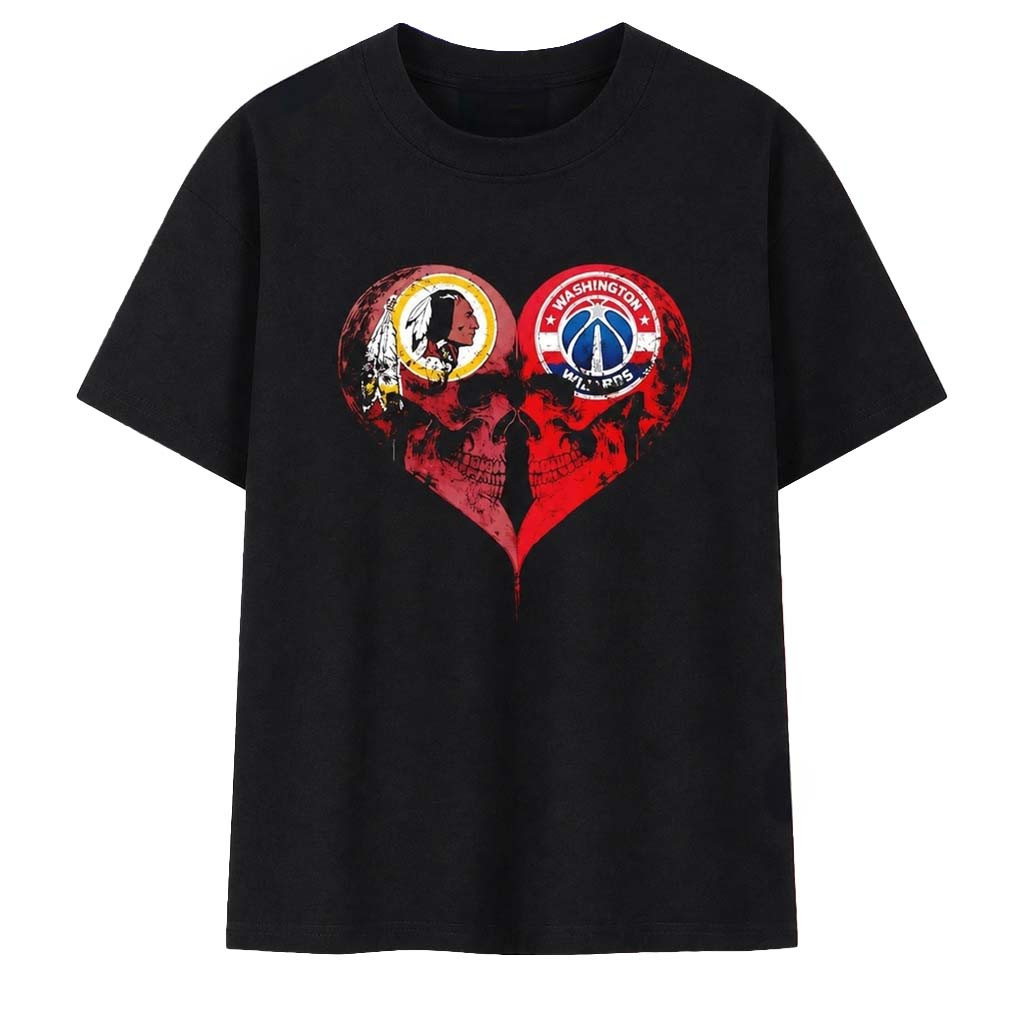 Washington Redskins X Washington Wizards Skulls Face To Face Heart Shape T-Shirt Fan Merch - Kdjoy