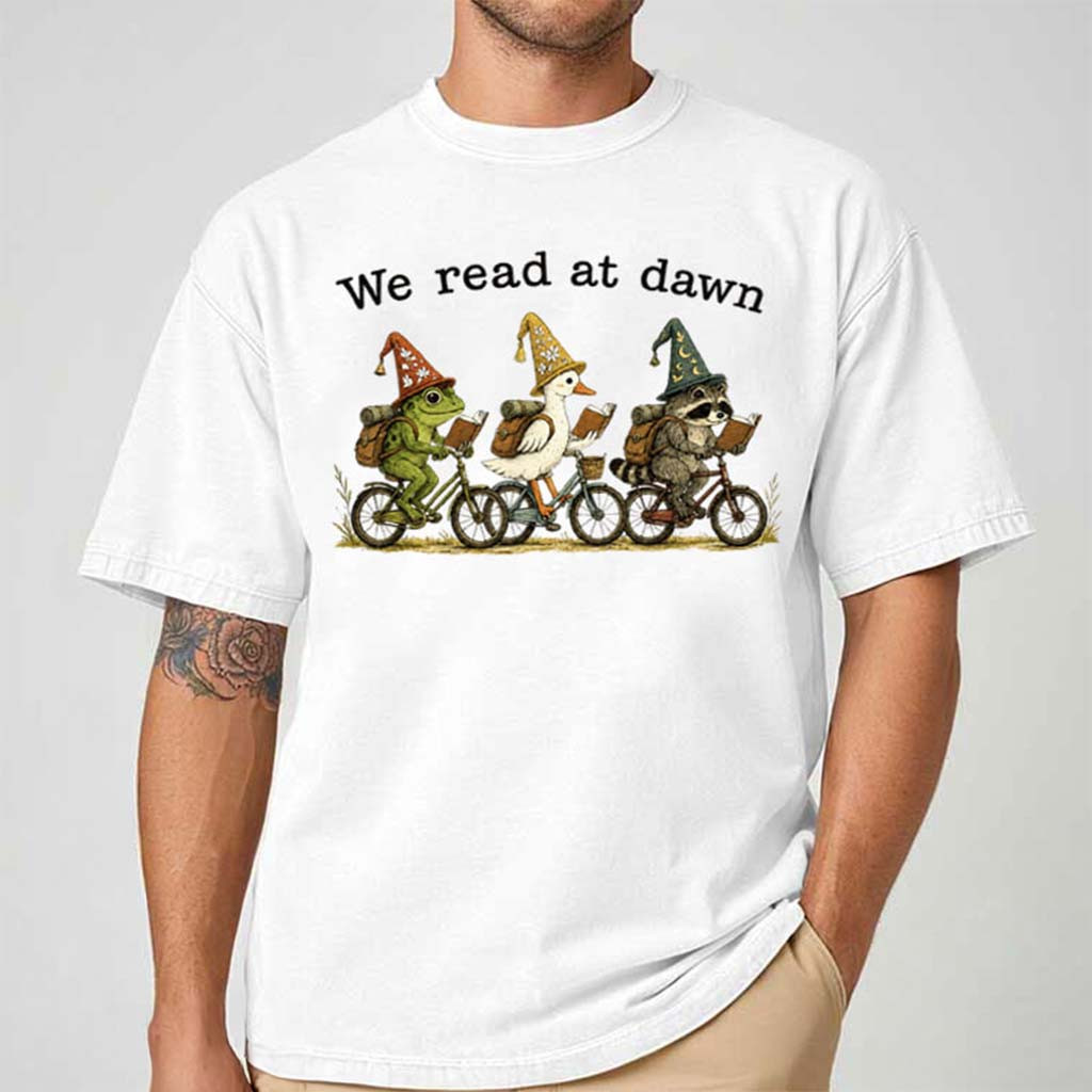 We Read At Dawn Frog Duck Raccoon T-Shirt Funny Book Lover Shirt Humorous Gifts - Kdjoy