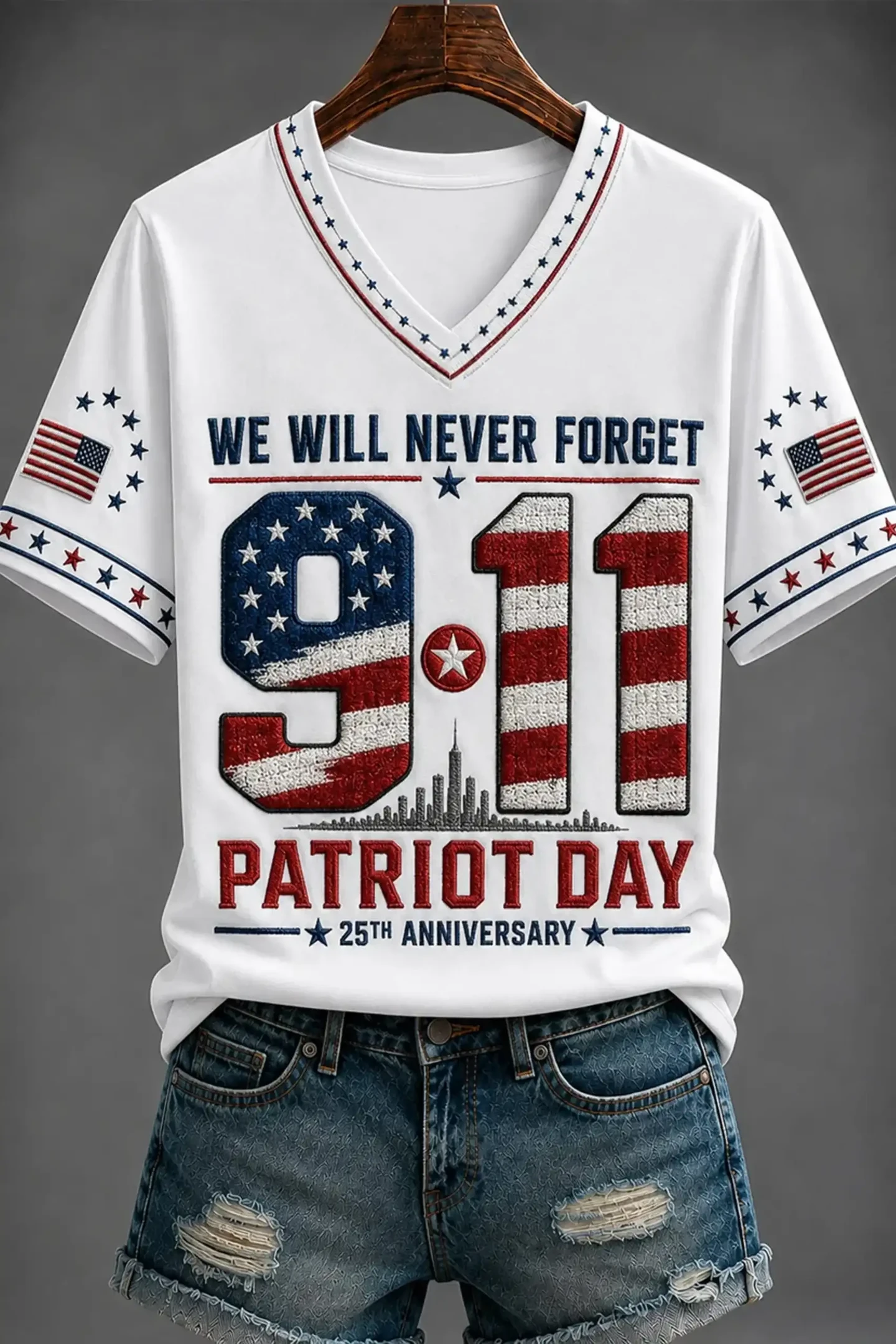 We Will Never Forget 9 11 Patriot Day 25th Anniversary V-Neck Shirt Remembrance Gifts - Kdjoy We Will Never Forget 9 11 Patriot Day 25th Anniversary V-Neck Shirt Remembrance Gifts - Kdjoy