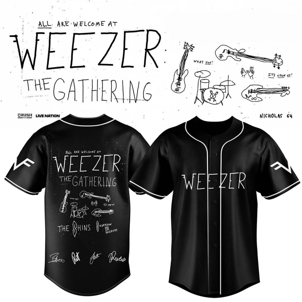 Weezer Merch The Gathering World Wide Tour 2026 Baseball Jersey Black Best Gifts For Rock Fan - Kdjoy