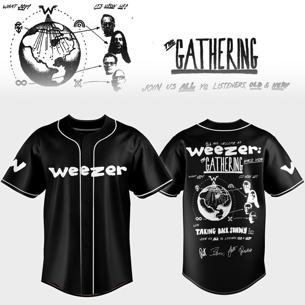 Weezer Merch The Gathering World Wide Tour 2026 Baseball Jersey Rock Fan Apparel Black - Kdjoy