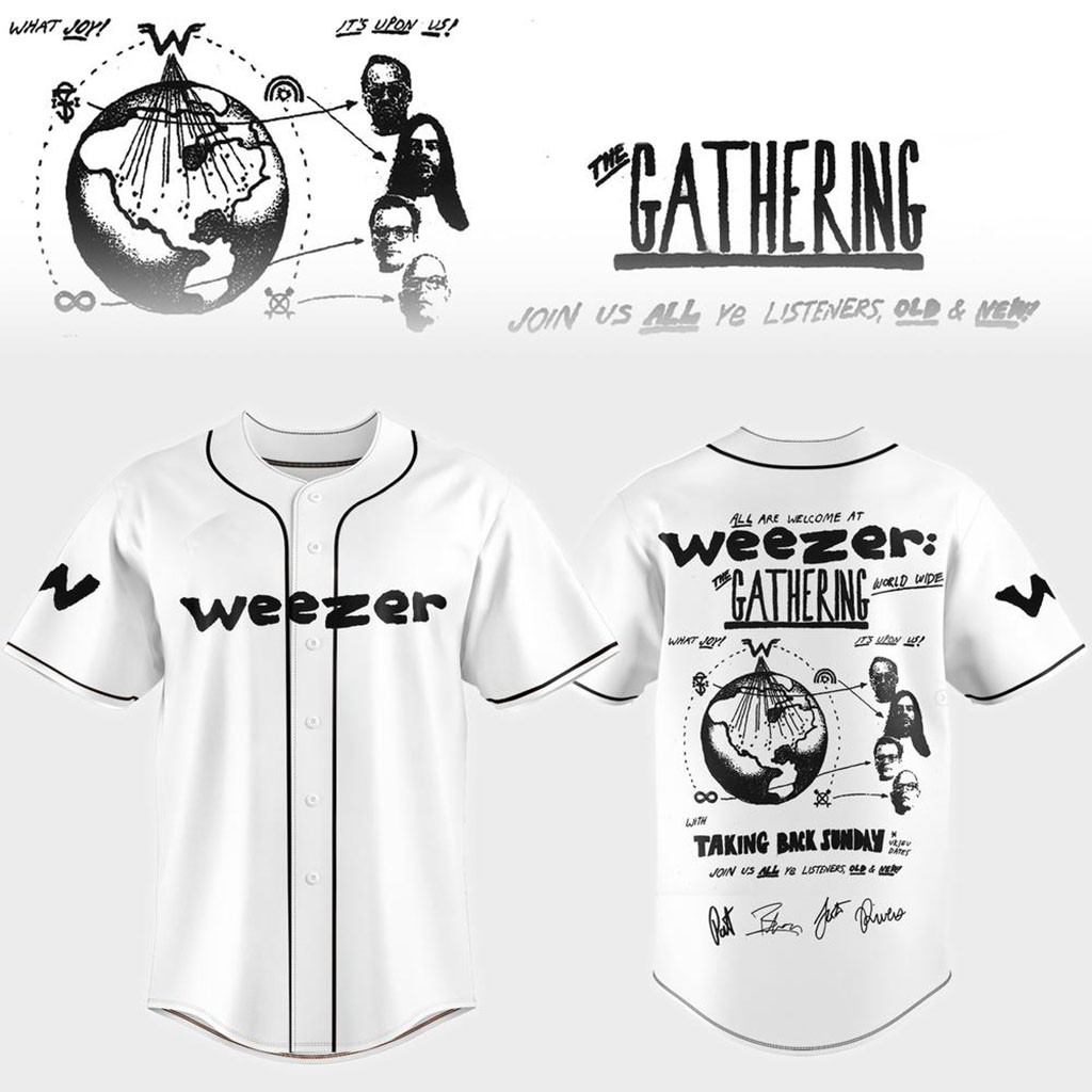 Weezer Merch The Gathering World Wide Tour 2026 Baseball Jersey Rock Fan Apparel White - Kdjoy