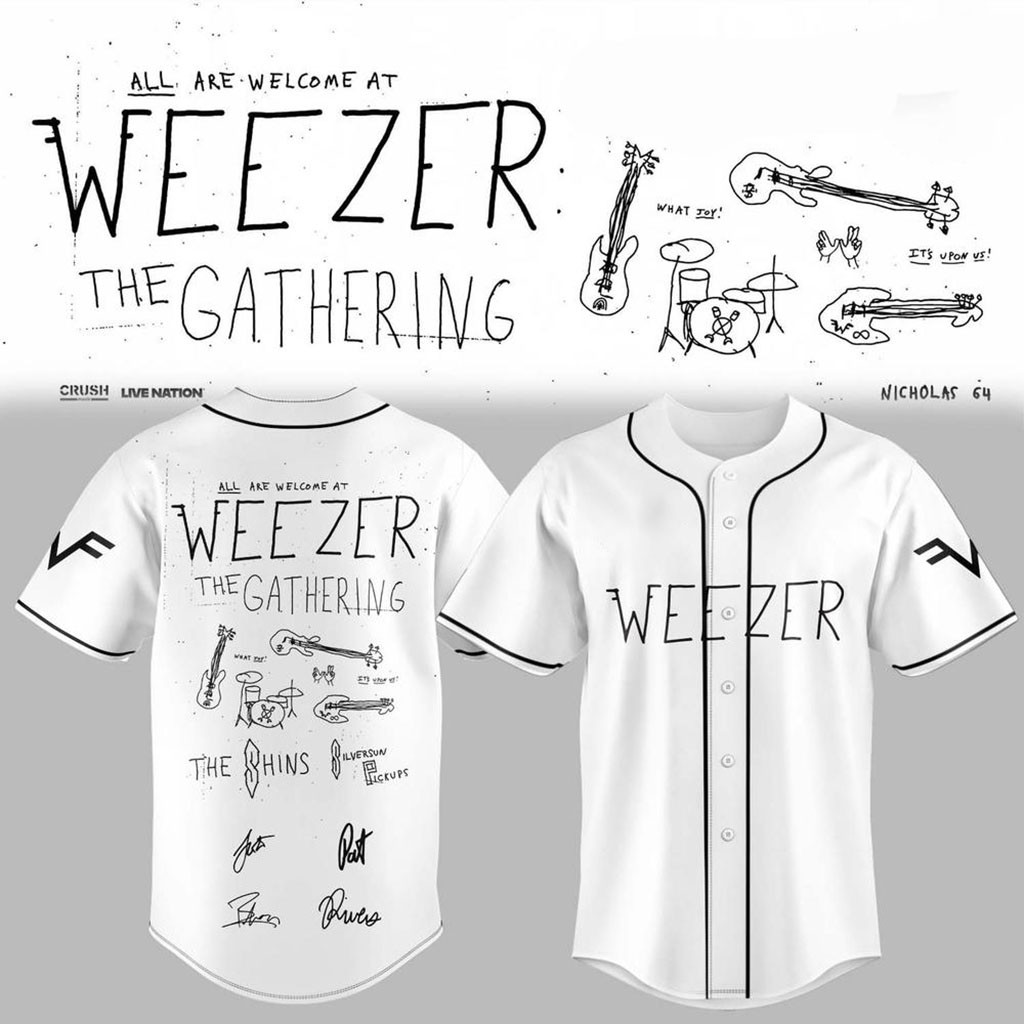 Weezer Merch The Gathering World Wide Tour 2026 Baseball Jersey White Best Gifts For Rock Fan - Kdjoy