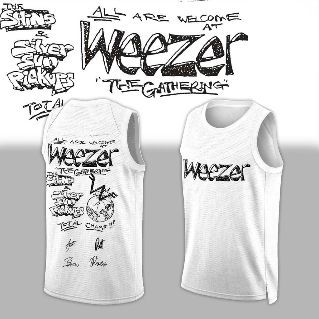 Weezer Merch The Gathering World Wide Tour 2026 Basketball Jersey Rock Fan Gear White - Kdjoy