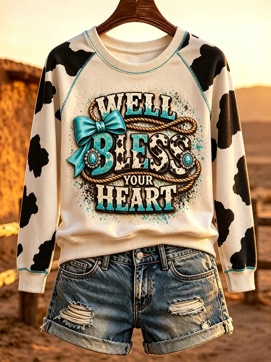 Well Bless Your Heart Sweatshirt Cow Lover Clothing Good Gifts For Women - Kdjoy