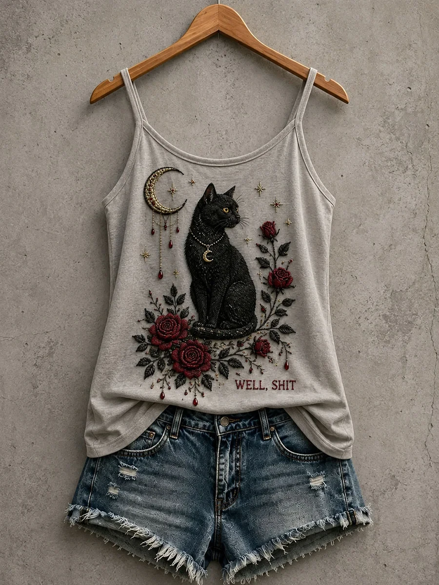 Well Shit Cat Tank Top Gothic Cat Clothing Gift For Halloween Enthusiasts - Kdjoy Well Shit Cat Tank Top Gothic Cat Clothing Gift For Halloween Enthusiasts - Kdjoy