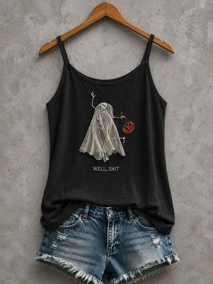 Well Shit Ghost Veil Skeleton Tank Top Halloween Ghost Merch Halloween Gifts For Coworker - Kdjoy