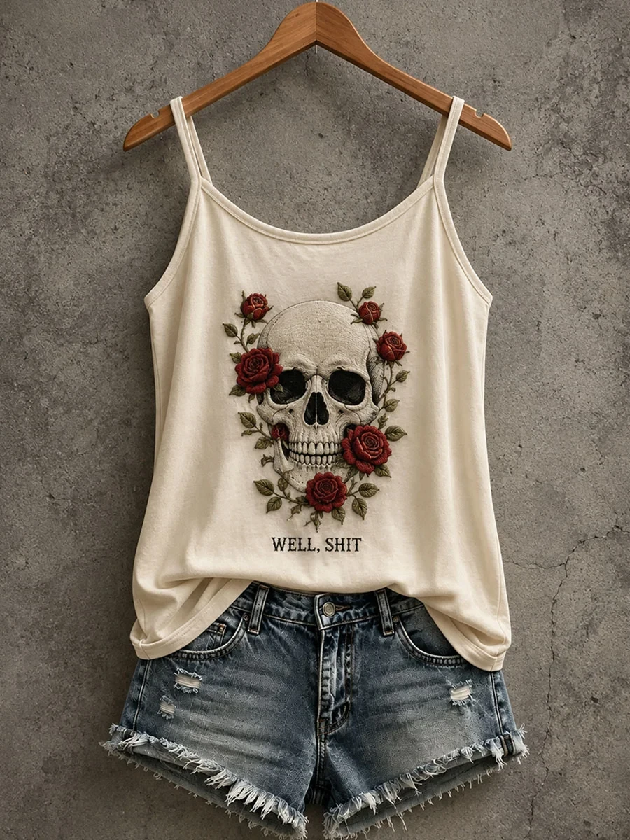 Well Shit Skull Tank Top Skull Roses Clothes Birthday Gift Ideas For Wife - Kdjoy