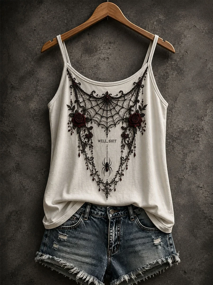 Well Shit Spider Tank Top Gothic Spider Merch Best Women Halloween Outfit - Kdjoy