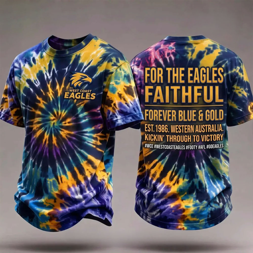West Coast Eagles Merch For The Eagles Faithful Forever Blue And Gold Tie Dye T-Shirt Men - Kdjoy West Coast Eagles Merch For The Eagles Faithful Forever Blue And Gold Tie Dye T-Shirt Men - Kdjoy