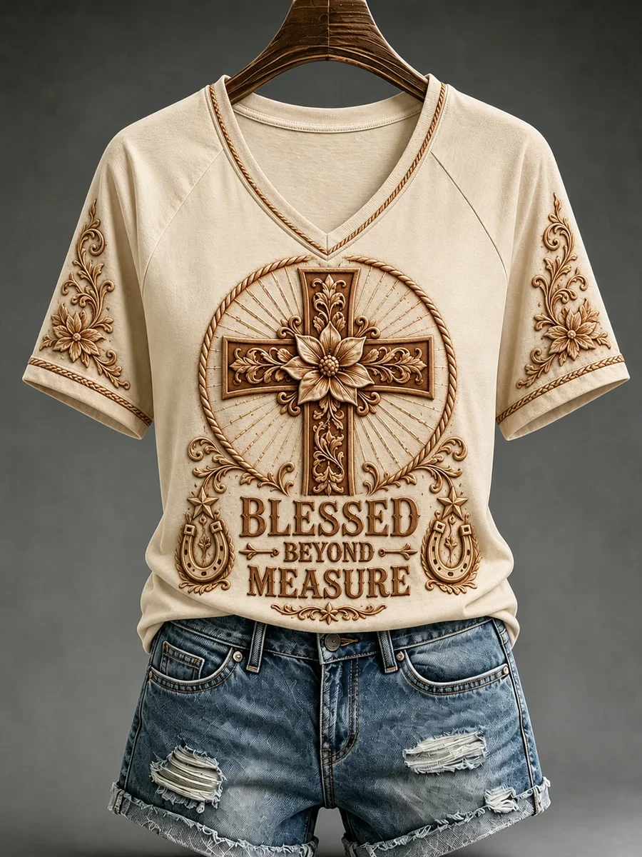 Western Cross Blessed Beyond Measure V-Neck Shirt Faith Wear Clothing Christian Gift Store - Kdjoy Western Cross Blessed Beyond Measure V-Neck Shirt Faith Wear Clothing Christian Gift Store - Kdjoy