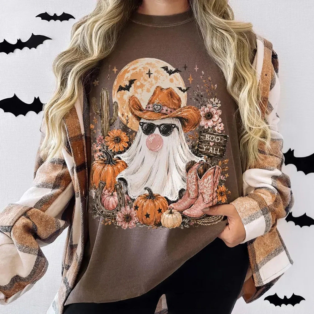Western Ghost Halloween Shirt Cowboy Floral Pumpkin T-Shirt Cute Gif For Halloween - Kdjoy Western Ghost Halloween Shirt Cowboy Floral Pumpkin T-Shirt Cute Gif For Halloween - Kdjoy