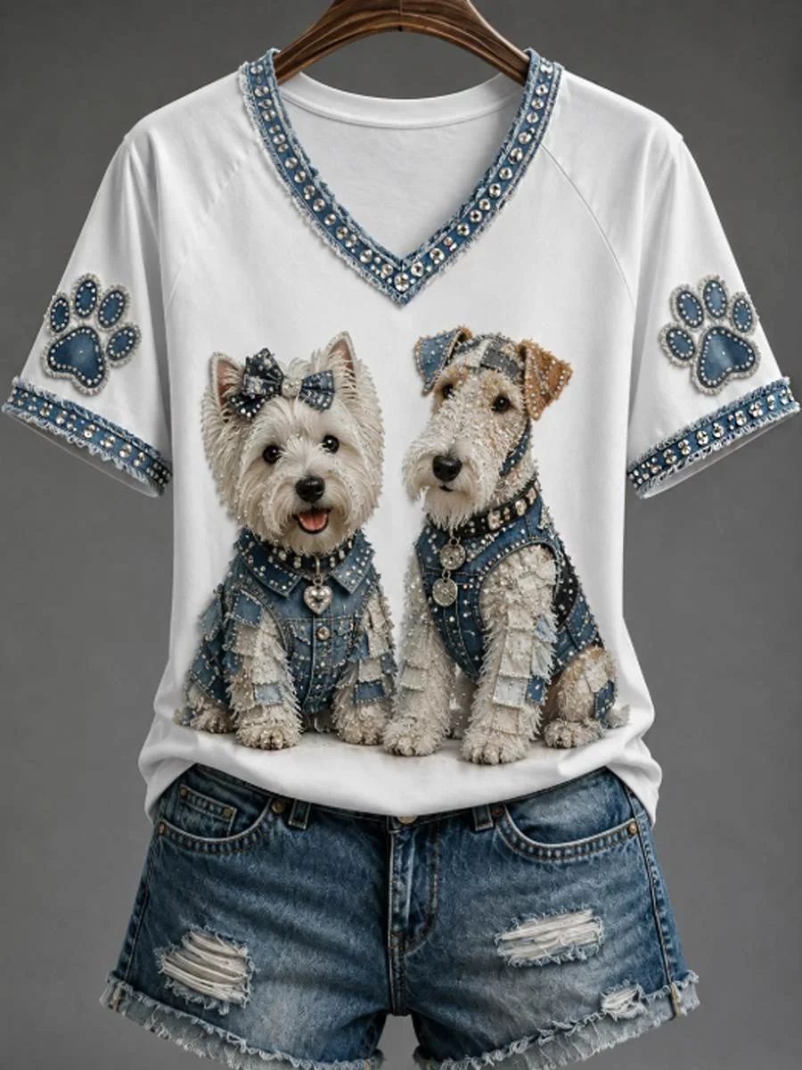 Westie Fox Terrier V-Neck Shirt West Highland White Terrier Shirts Present For Dog Lovers - Kdjoy