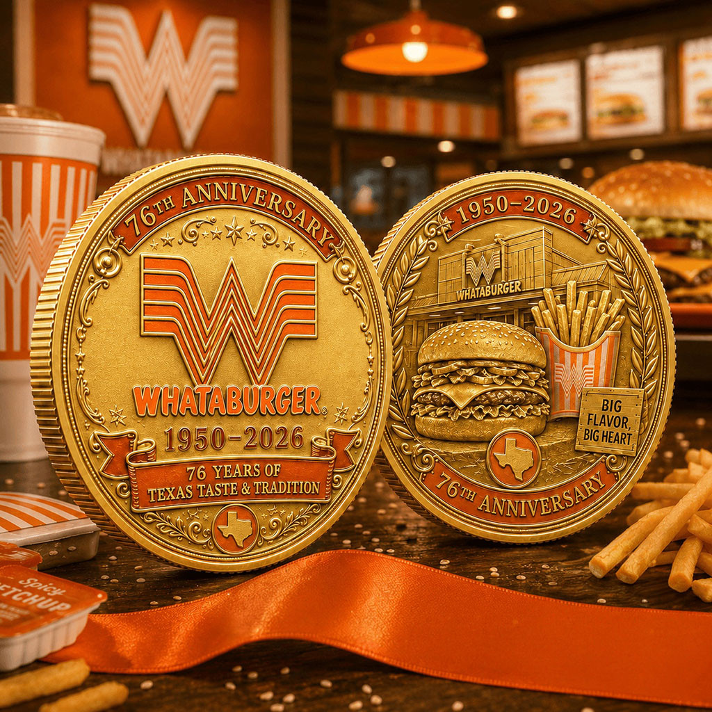 Whataburger 76th Anniversary 1950 2026 Coin Big Flavor Big Heart Coin Gift For Husband Whataburger 76th Anniversary 1950 2026 Coin Big Flavor Big Heart Coin Gift For Husband