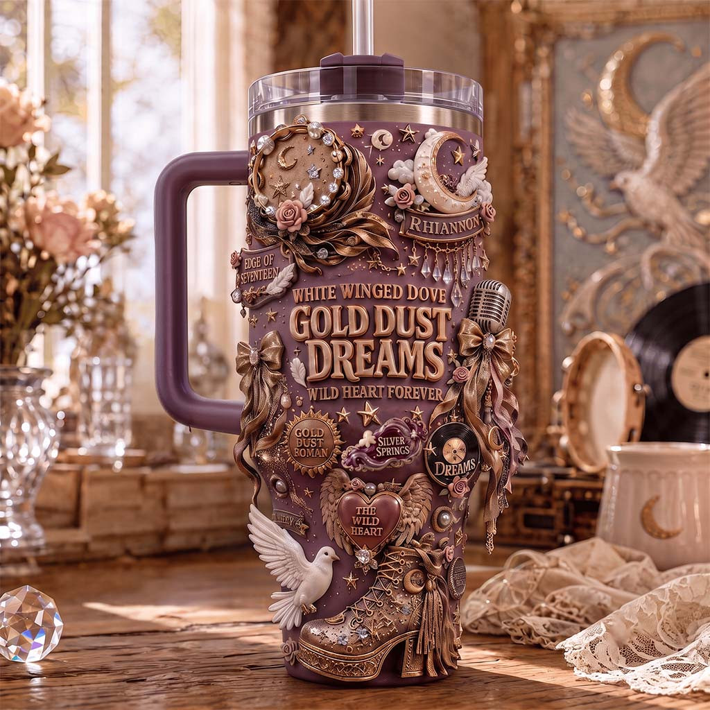 White Winged Dove Gold Dust Dreams Wild Heart Forever Tumbler Fleetwood Mac Merch Her Gifts - Kdjoy