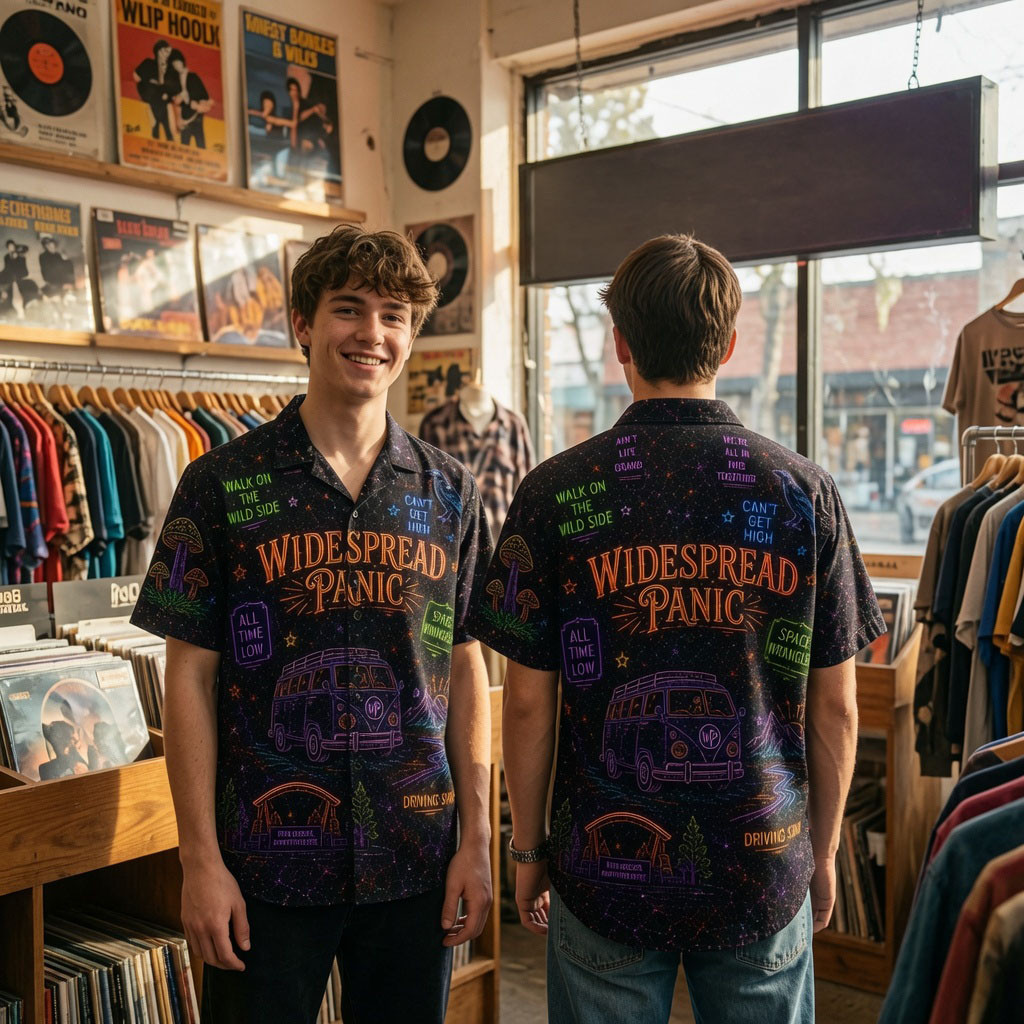 Widespread Panic Neon Retro Jam Band Psychedelic Rock Summer Hawaiian Shirt Widespread Merch - Kdjoy Widespread Panic Neon Retro Jam Band Psychedelic Rock Summer Hawaiian Shirt Widespread Merch - Kdjoy