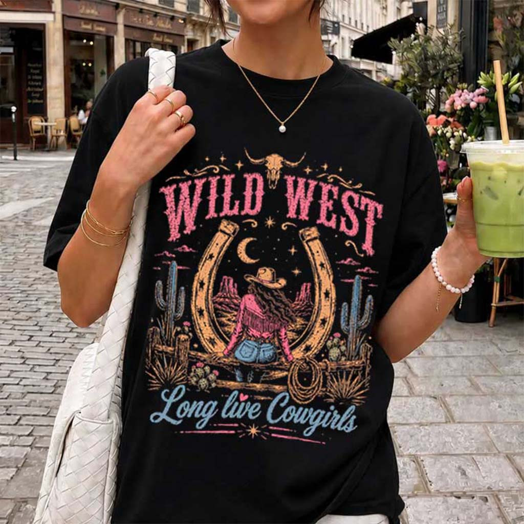 Wild West Cowgirl Western Country Girl Rodeo T-Shirt Long Live Cowgirl Shirt Sisters Gifts - Kdjoy