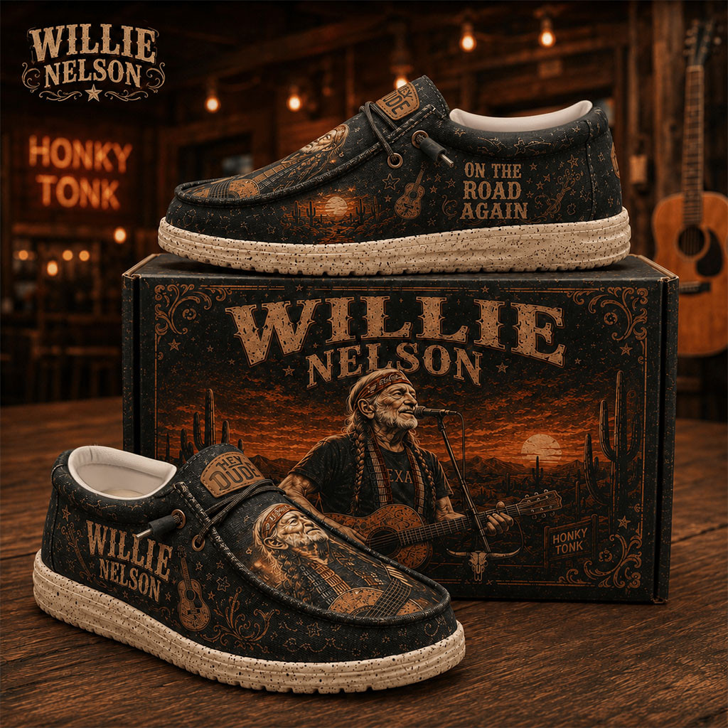 Willie Nelson On The Road Again Shoes Willie Nelson Merch Gift For Country Music Fans - Kdjoy