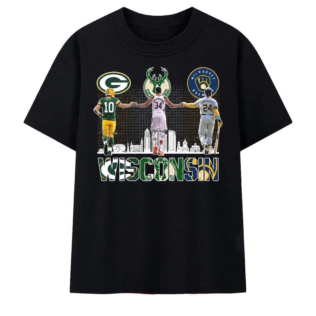 Wisconsin Sports Trio Love Giannis Contreras Packers Bucks Brewers Shirt Wisconsin Pride Merch - Kdjoy