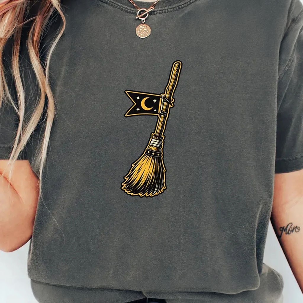 Witch Broom Crescent Moon Shirt Halloween Apparel Gifts Ideas For Sisters - Kdjoy