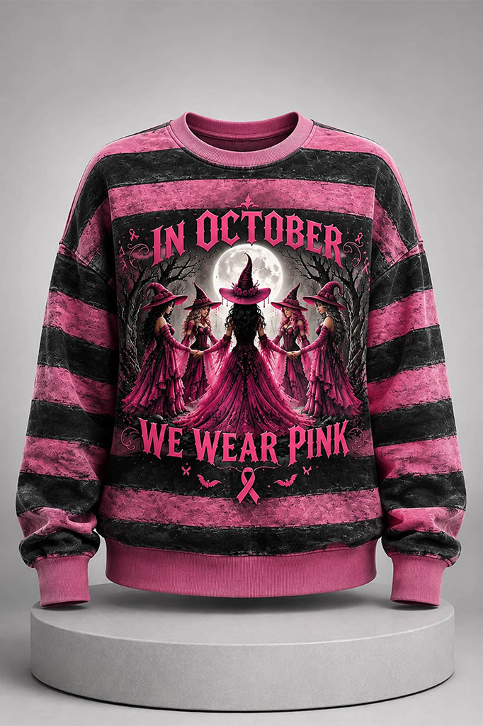 Witches In October We Wear Pink Sweatshirt Breast Awareness Month Apparel Halloween Gifts - Kdjoy Witches In October We Wear Pink Sweatshirt Breast Awareness Month Apparel Halloween Gifts - Kdjoy