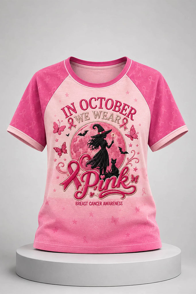 Witchy In October We Wear Pink Breast Cancer Awareness Shirt Women Halloween T-Shirt Gifts - Kdjoy Witchy In October We Wear Pink Breast Cancer Awareness Shirt Women Halloween T-Shirt Gifts - Kdjoy