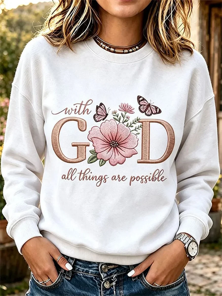 With God All Things Are Possible Sweatshirt Floral Butterfly Merch USeful Gifts For Wife - Kdjoy