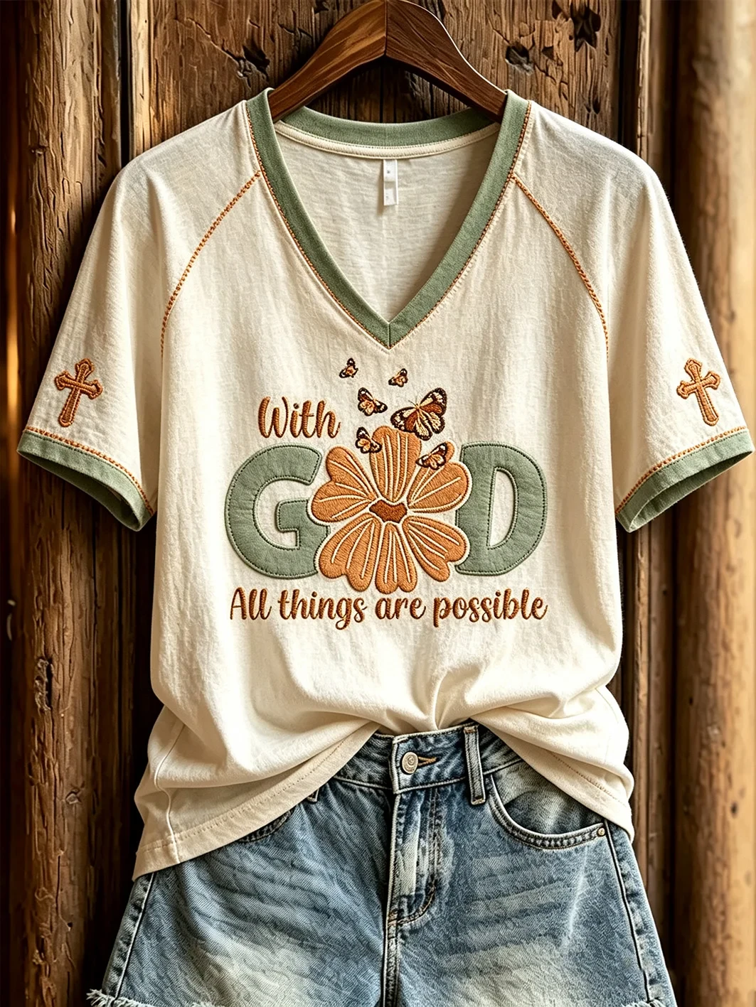 With God All Things Are Possible V-Neck Shirt Love In Faith Apparel Unique Christian Gifts - Kdjoy