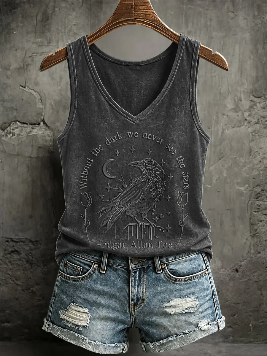 Without The Dark We Never See The Stars Tank Top Gothic Raven Merch Halloween Outfits For Her - Kdjoy