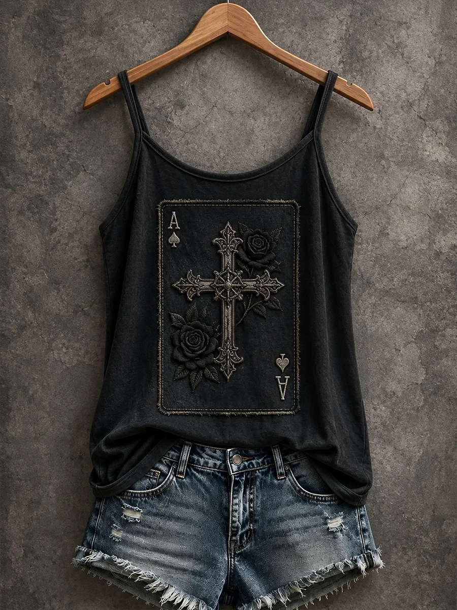 Women's Black Spider Playing Cards Tank Top Halloween Horror Nights Apparel Gift For Best Friends - Kdjoy
