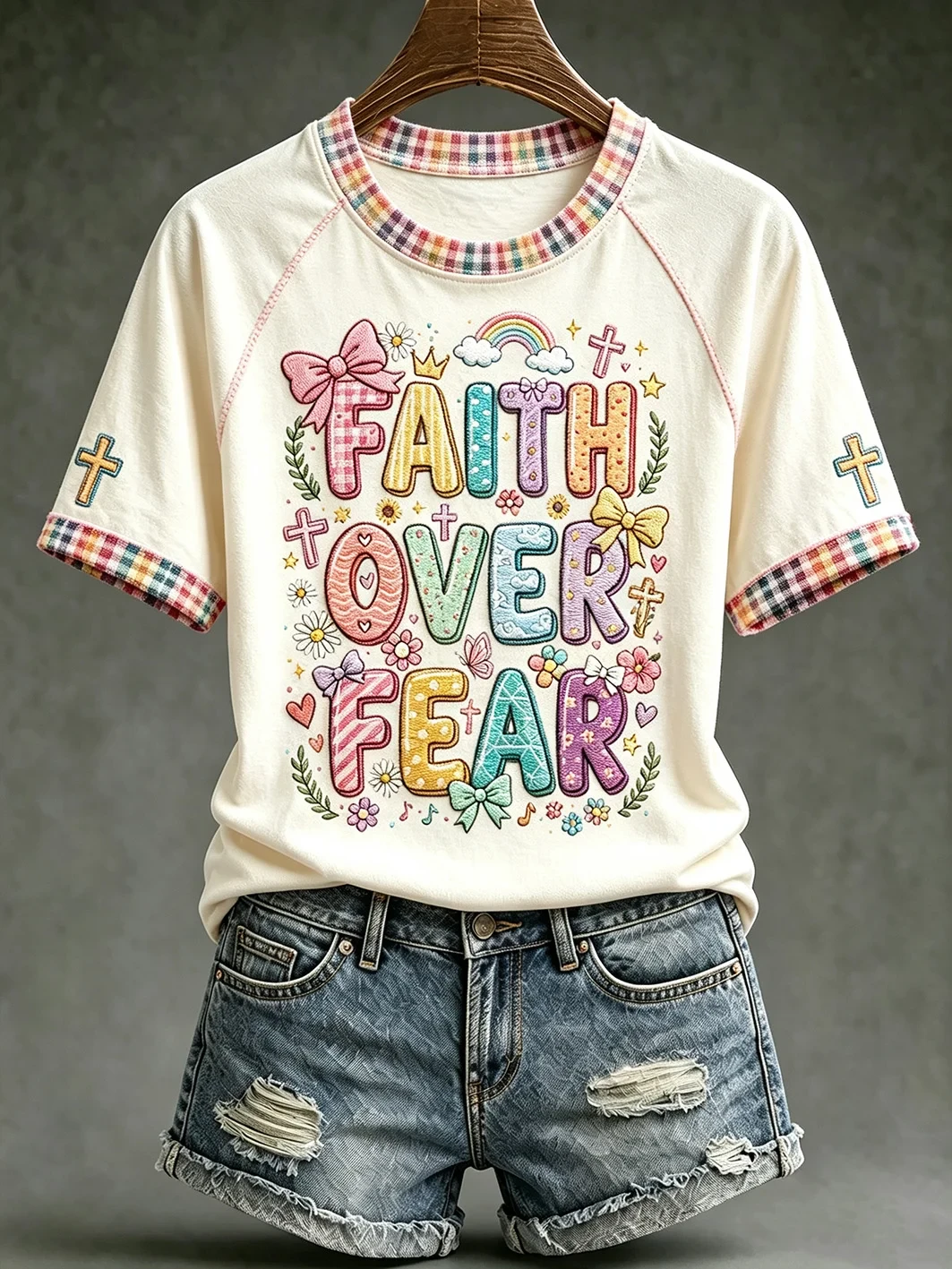 Women's Faith Themed Fun Slogan Pattern T-Shirt Cute Christian Apparel Gift For Friends - Kdjoy Women's Faith Themed Fun Slogan Pattern T-Shirt Cute Christian Apparel Gift For Friends - Kdjoy