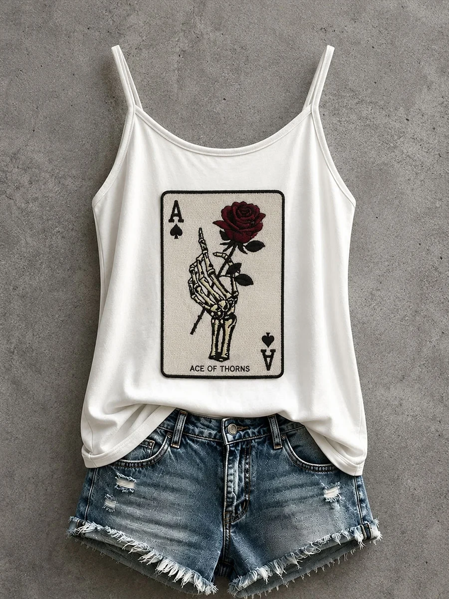 Women's Gothic Skull Playing Cards Tank Top Halloween Horror Nights Clothes Gift Ideas - Kdjoy