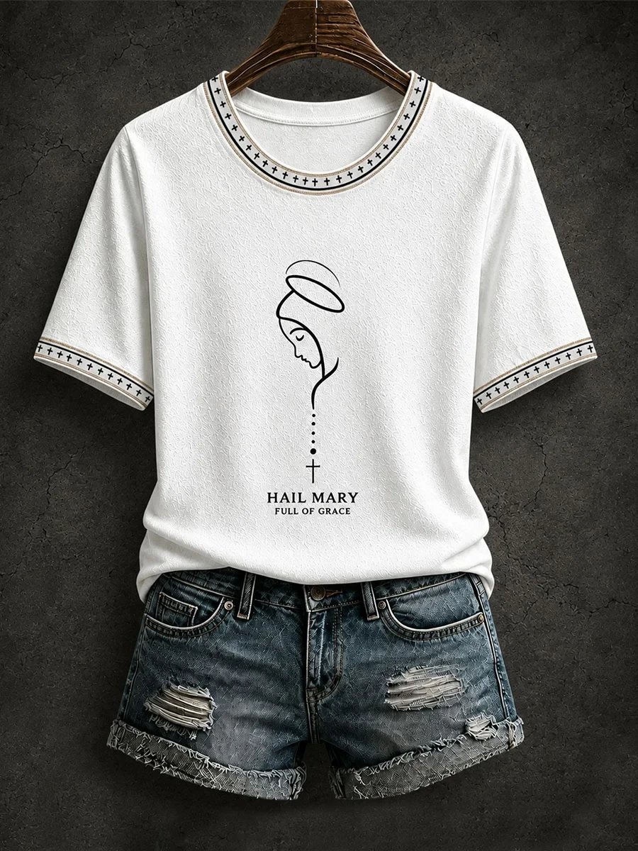 Women's Hail Mary Full Of Grace T-Shirt Cute Christian Gift Ideas For Girlfriend - Kdjoy Women's Hail Mary Full Of Grace T-Shirt Cute Christian Gift Ideas For Girlfriend - Kdjoy