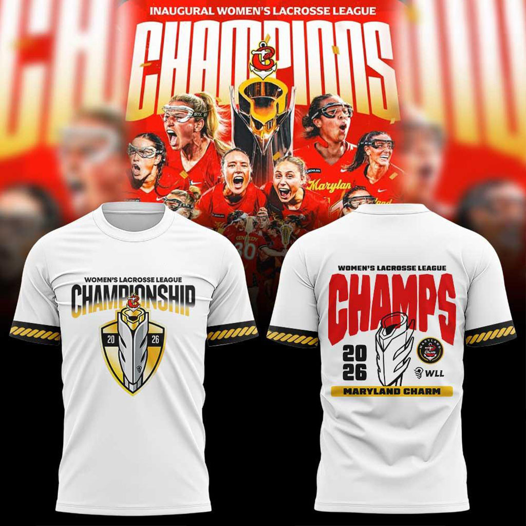 Women's Lacrosse League Merch Maryland Charm 2026 WLL Inaugural Champions Graphic T-Shirt White - Kdjoy Women's Lacrosse League Merch Maryland Charm 2026 WLL Inaugural Champions Graphic T-Shirt White - Kdjoy